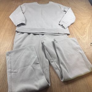 Athletic Works Women’s 2 Piece Lounge Set Tan Fleece Sweatsuit Size Small 4-6